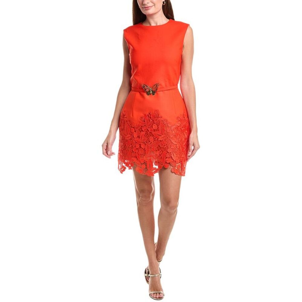 Oscar De La Renta Womens Guipure Silk-Lined Wool-Blend Sheath Dress, Red